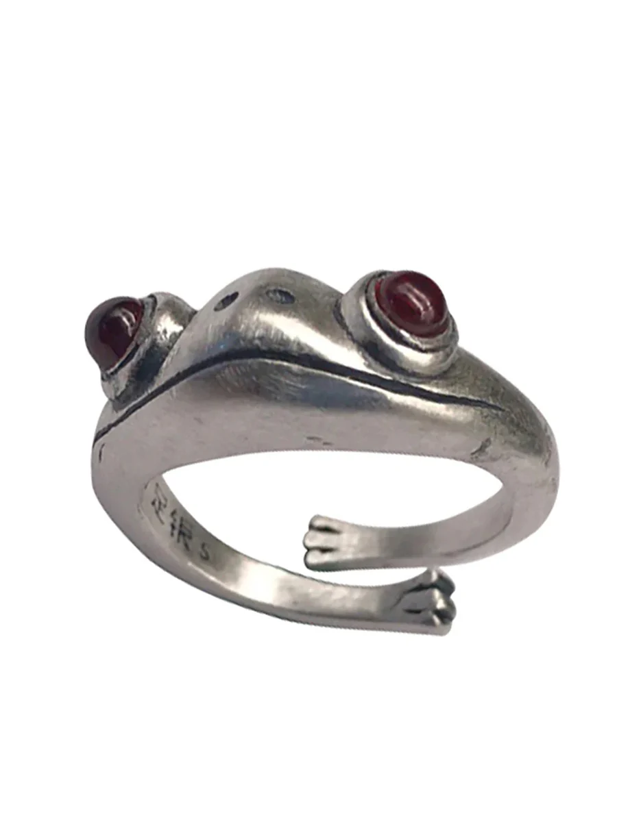 Unisex Retro Adjustable Frog Silver Ring - Image 4