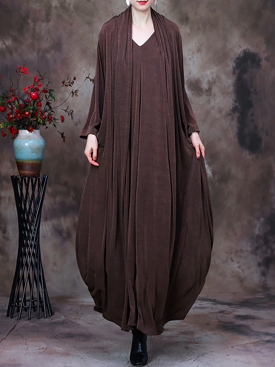 Plus Size V Neck Vintage Women Retro Maxi Dress - Image 3