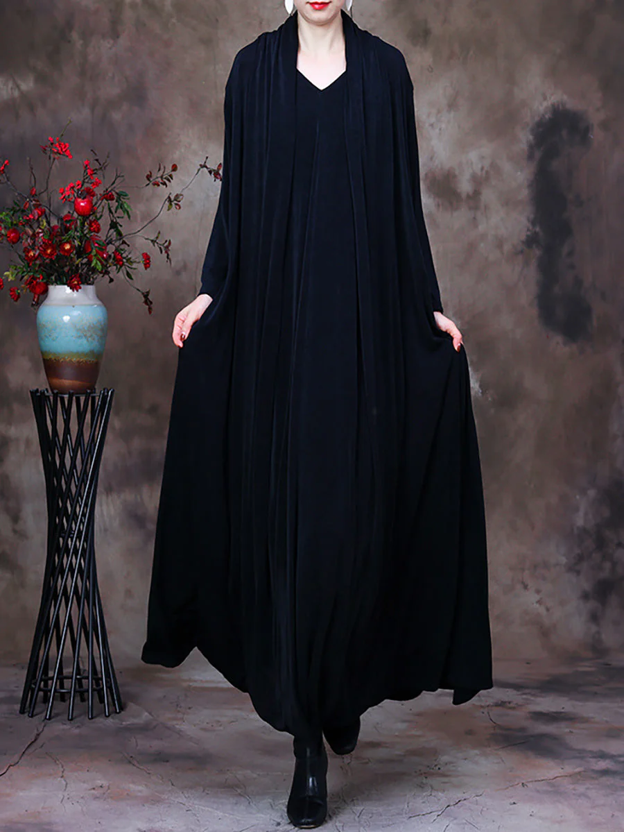 Plus Size V Neck Vintage Women Retro Maxi Dress - Image 4