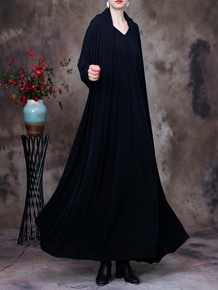Plus Size V Neck Vintage Women Retro Maxi Dress - Image 5