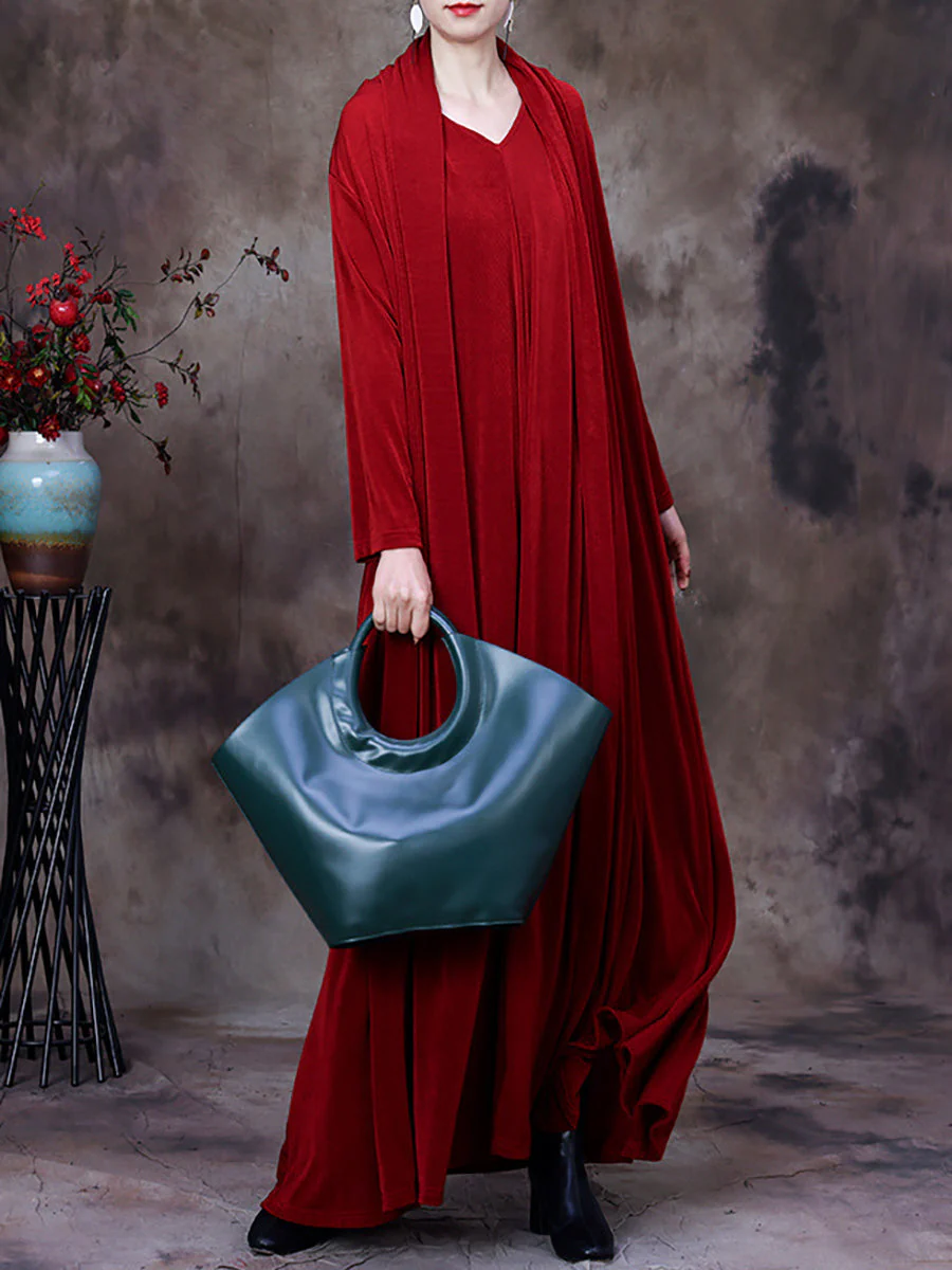 Plus Size V Neck Vintage Women Retro Maxi Dress - Image 6