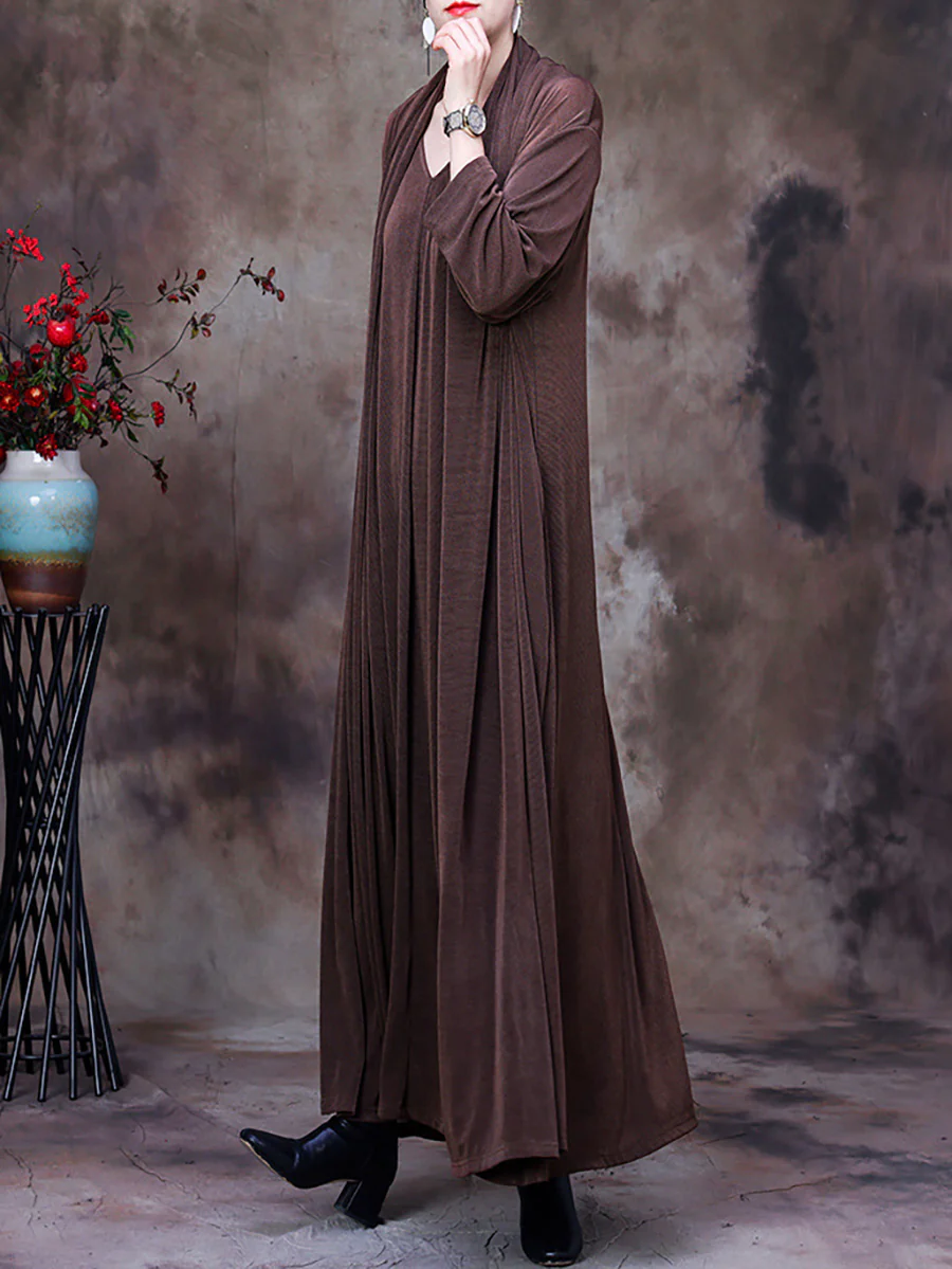 Plus Size V Neck Vintage Women Retro Maxi Dress - Image 7