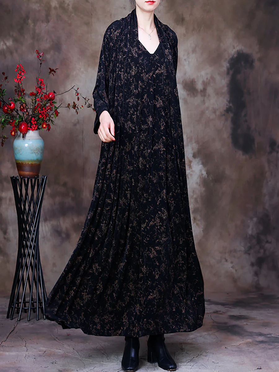 Plus-Size Women Vintage Floral V-Neck Loose Dress - Image 3