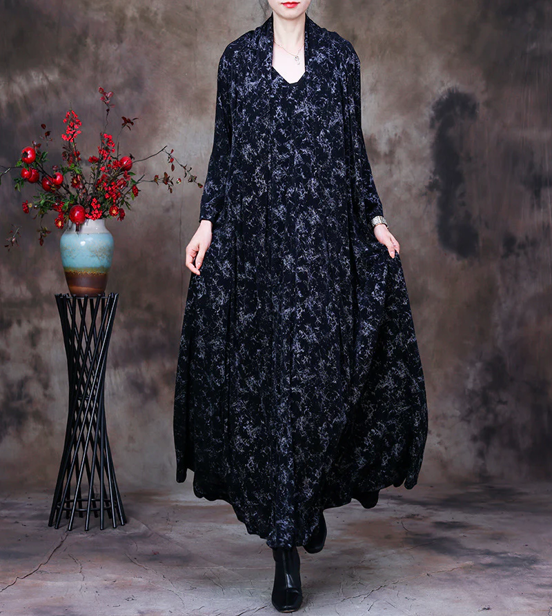 Plus-Size Women Vintage Floral V-Neck Loose Dress - Image 7