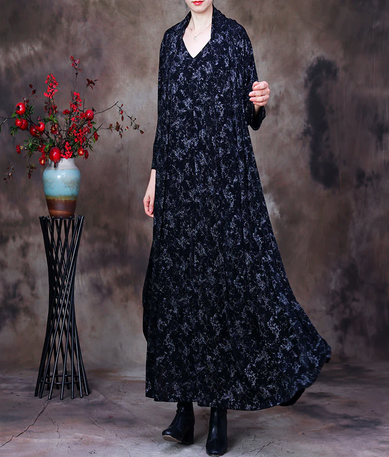 Plus-Size Women Vintage Floral V-Neck Loose Dress - Image 8