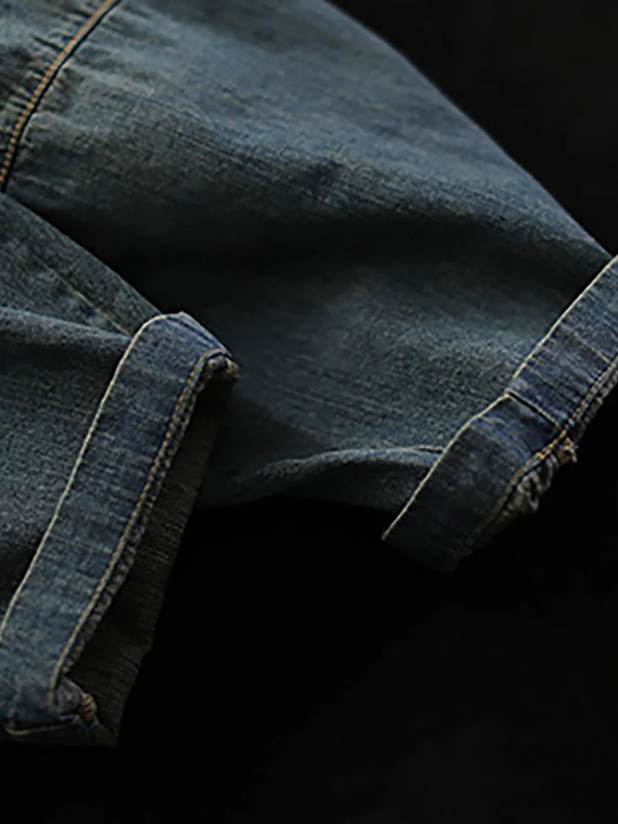 Plus Size Vintage Loose Elastic Waist Spliced Distressed Denim Jeans - Image 6