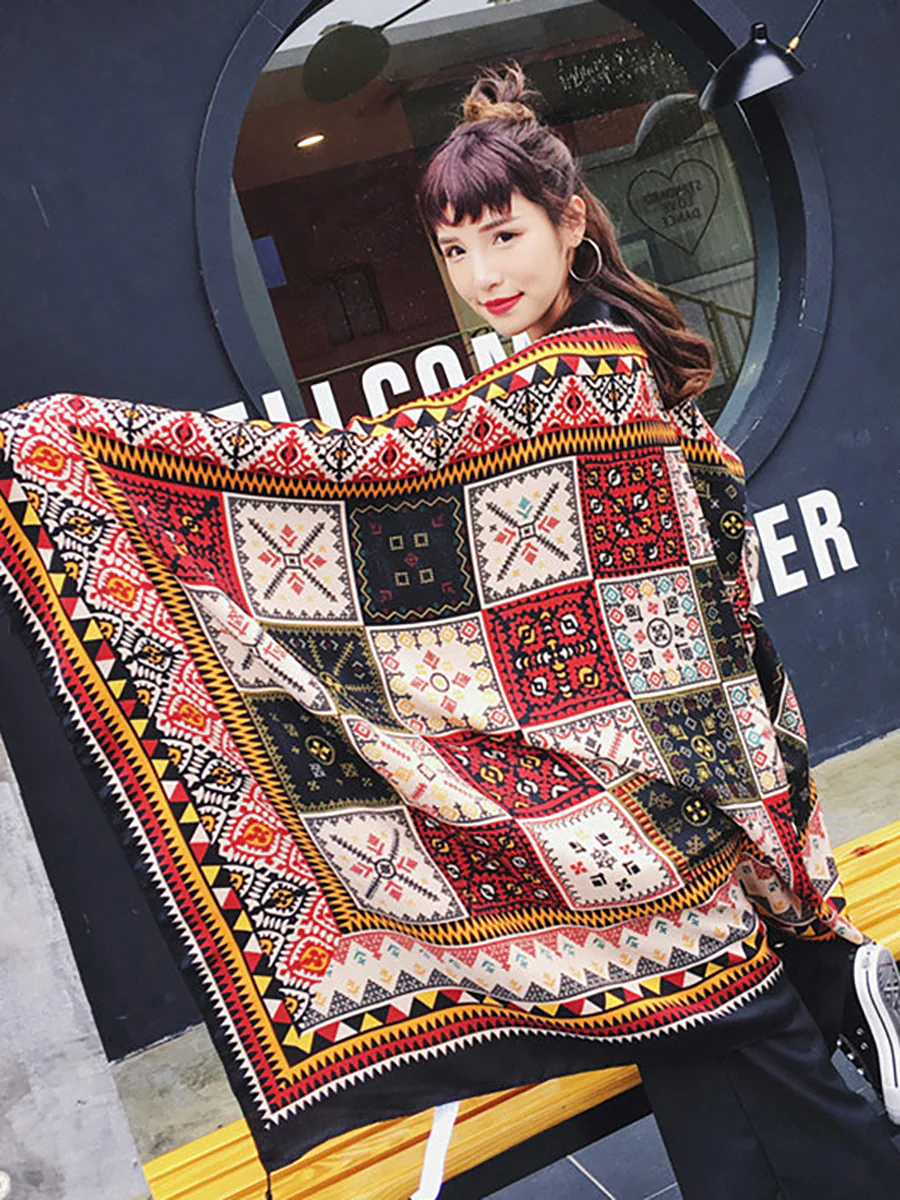 Vintage Sunscreen Tasseled Printed Traveling Floral Shawl Scarf - Image 3