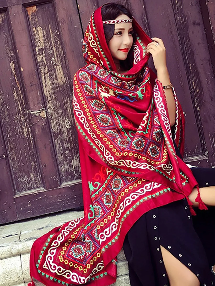 Vintage Sunscreen Tasseled Printed Traveling Floral Shawl Scarf - Image 9