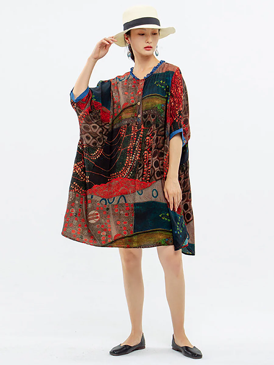 Plus Size - Vintage Women Mid-Length Floral Shirt Dress - Image 6