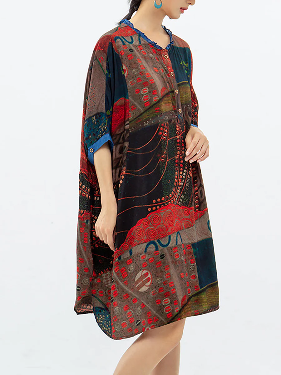 Plus Size - Vintage Women Mid-Length Floral Shirt Dress - Image 7