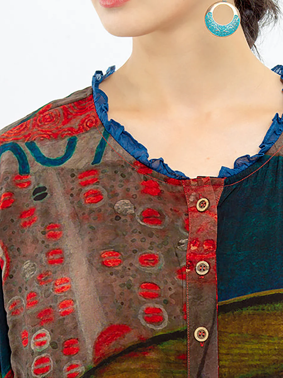 Plus Size - Vintage Women Mid-Length Floral Shirt Dress - Image 9