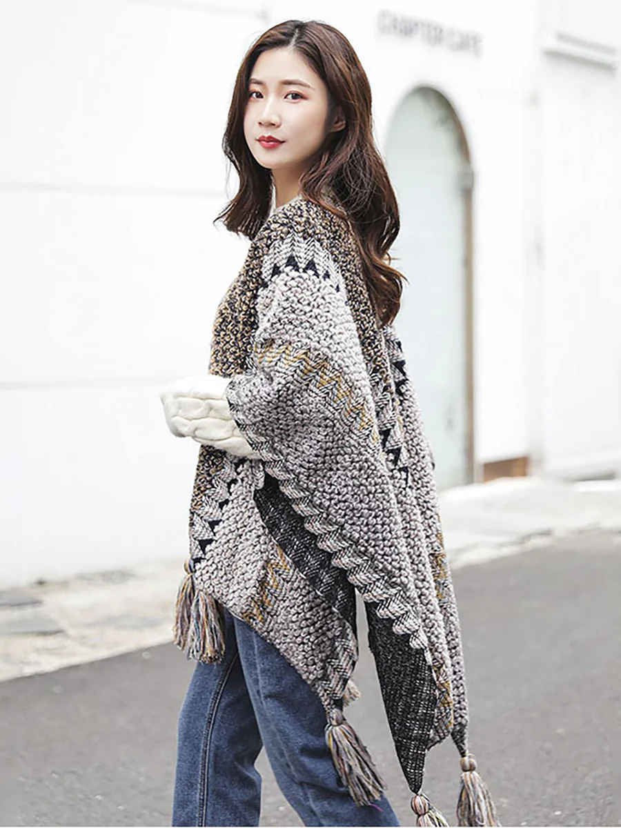 Winter Knitted Warm Tassel Scarf Shawl - Image 11
