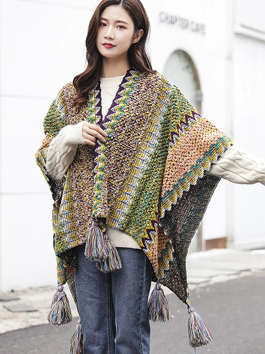 Winter Knitted Warm Tassel Scarf Shawl - Image 3