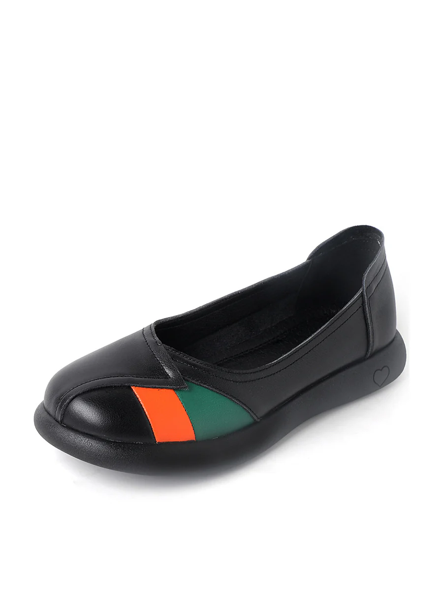 Women Artsy Colorblock Leather Spliced Flat Shoes - Image 10