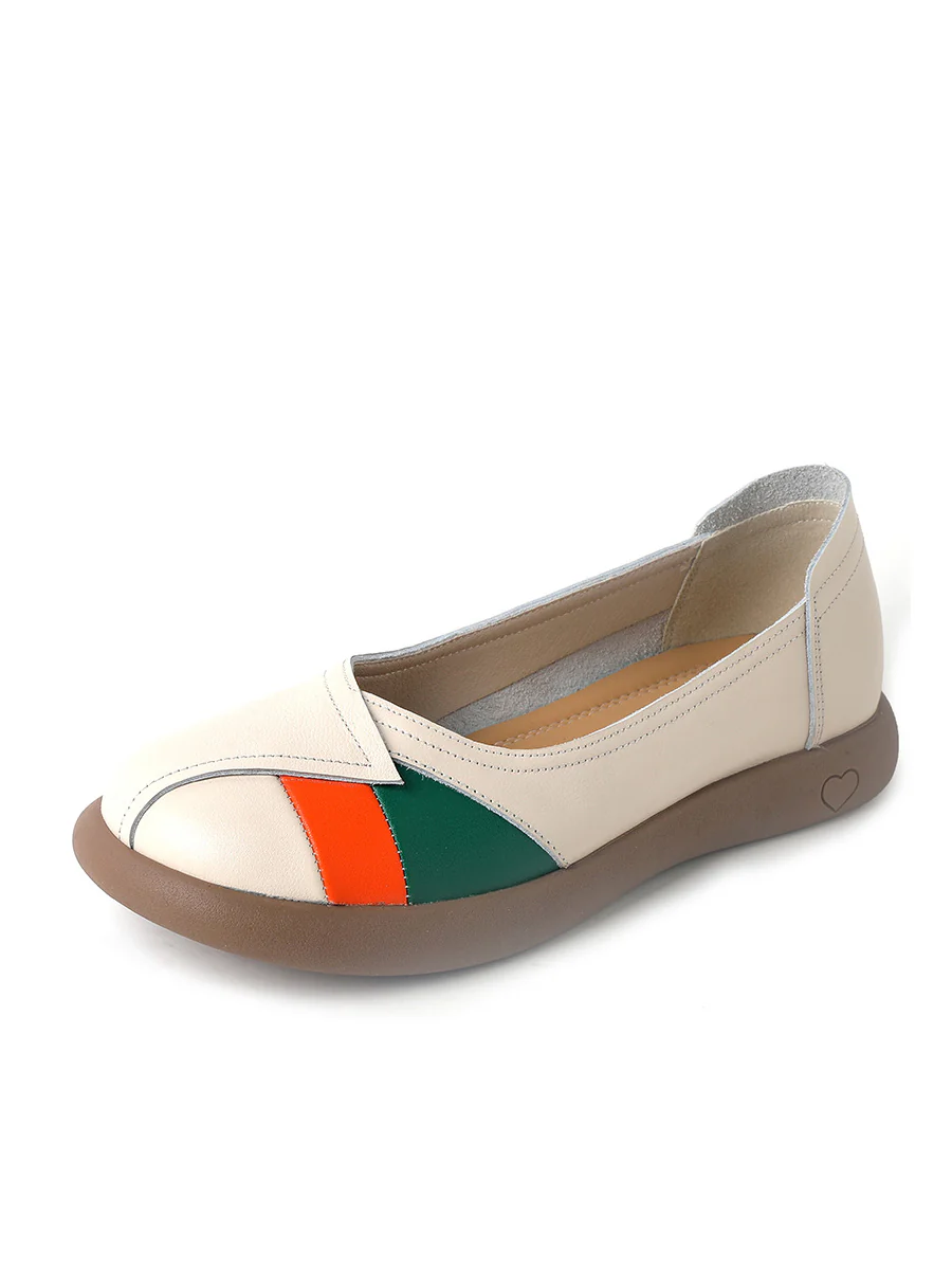 Women Artsy Colorblock Leather Spliced Flat Shoes - Image 11
