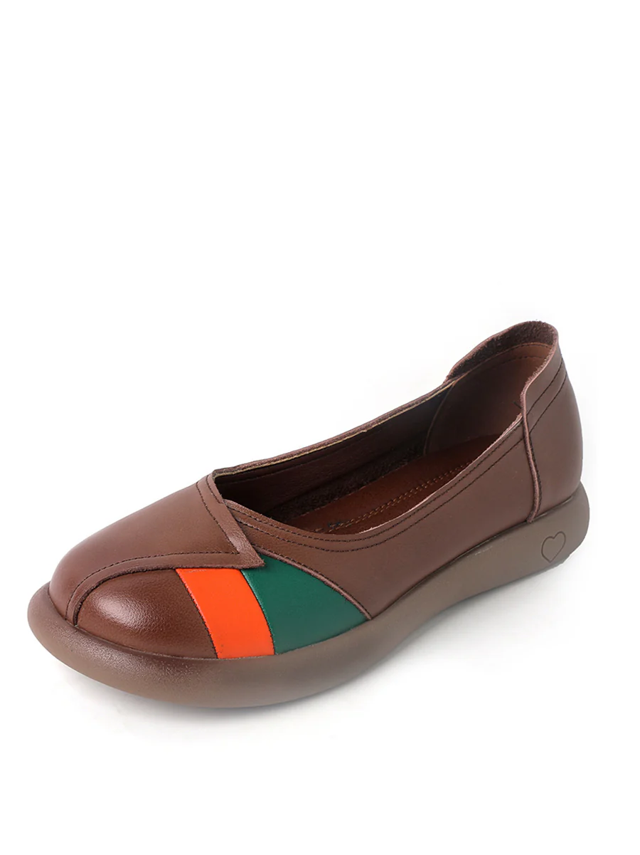 Women Artsy Colorblock Leather Spliced Flat Shoes - Image 12