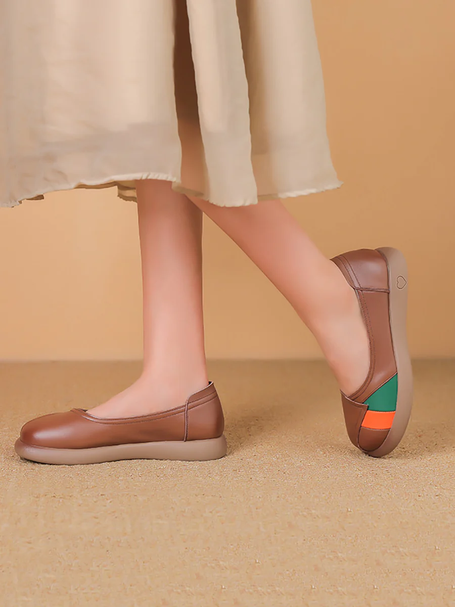 Women Artsy Colorblock Leather Spliced Flat Shoes - Image 4
