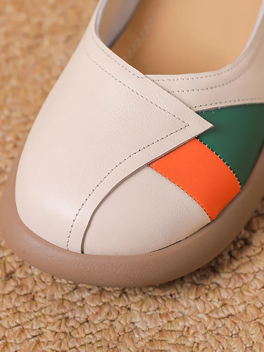 Women Artsy Colorblock Leather Spliced Flat Shoes - Image 6