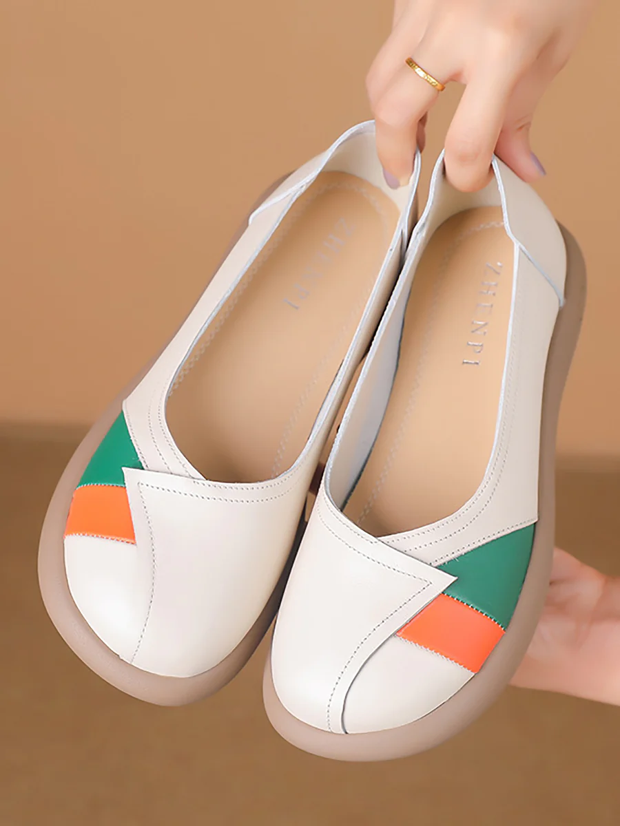 Women Artsy Colorblock Leather Spliced Flat Shoes - Image 7