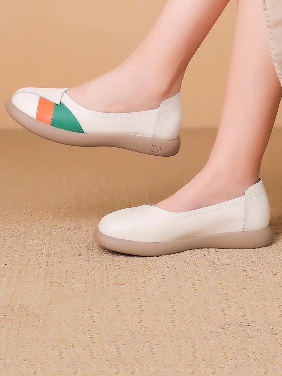 Women Artsy Colorblock Leather Spliced Flat Shoes - Image 8
