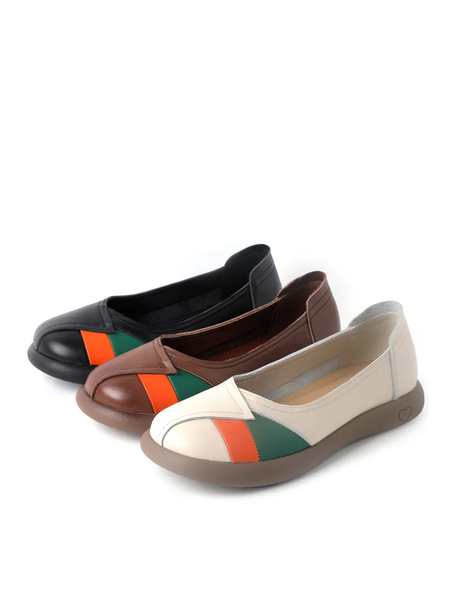 Women Artsy Colorblock Leather Spliced Flat Shoes - Image 9