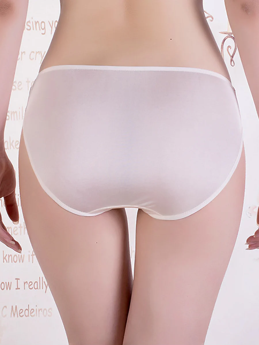 Women Artsy Pure Color High Waist Silk Underwear - Image 11