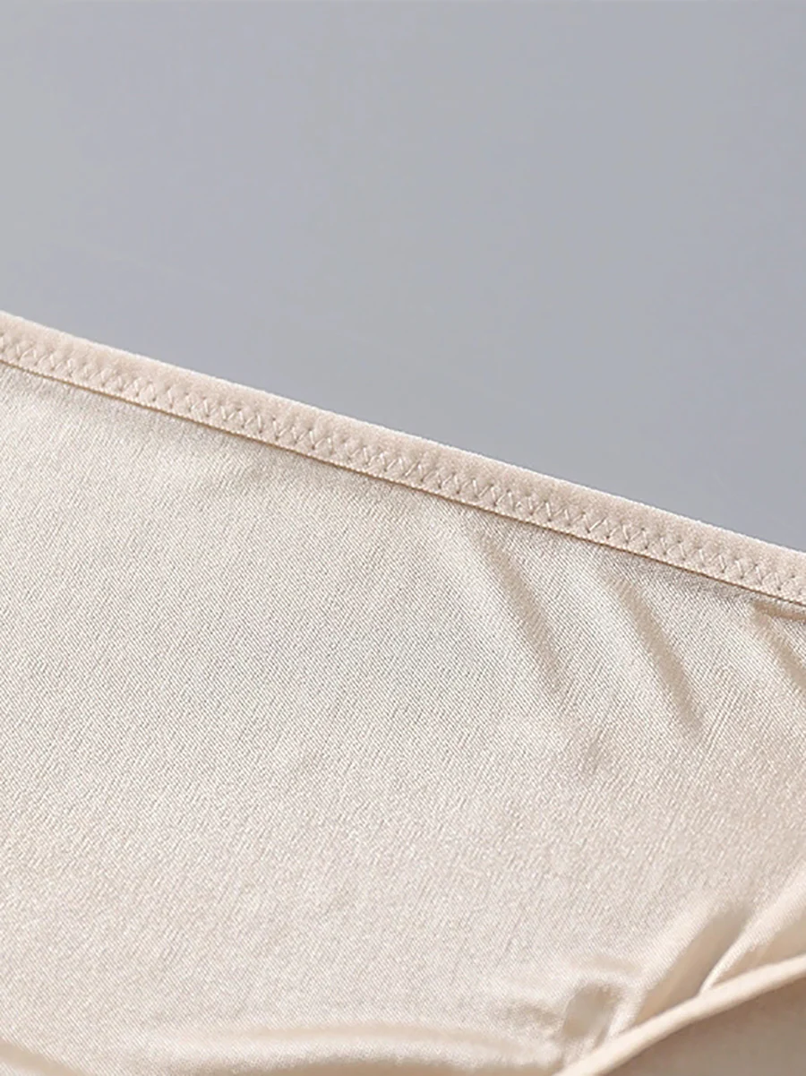 Women Artsy Pure Color High Waist Silk Underwear - Image 14