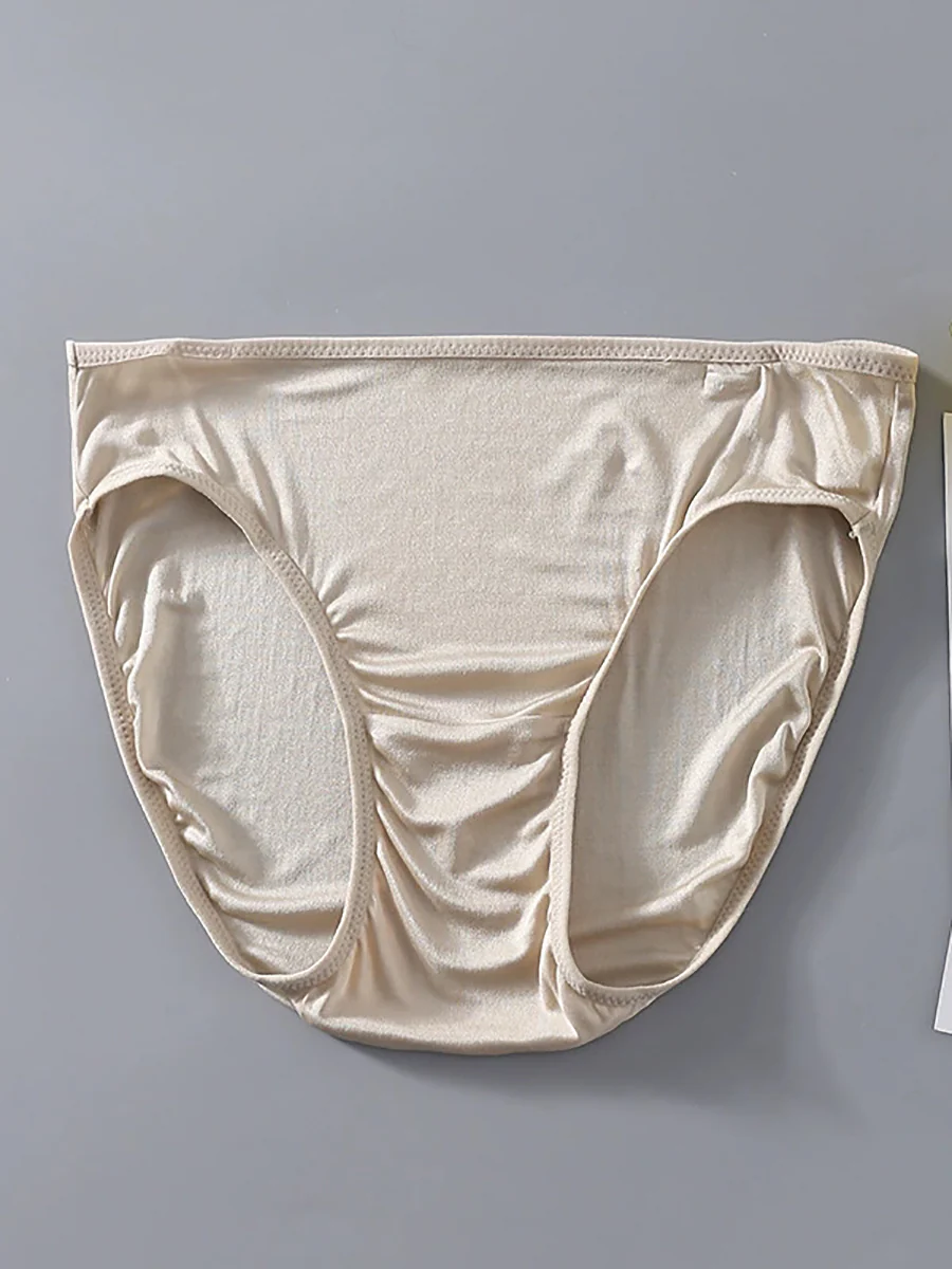 Women Artsy Pure Color High Waist Silk Underwear - Image 3
