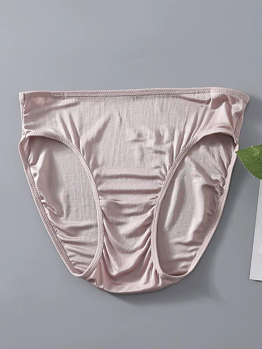 Women Artsy Pure Color High Waist Silk Underwear - Image 4