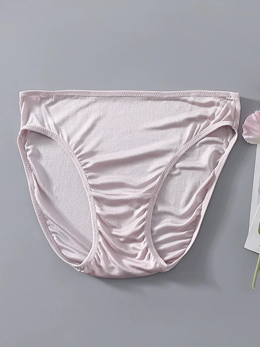Women Artsy Pure Color High Waist Silk Underwear - Image 5