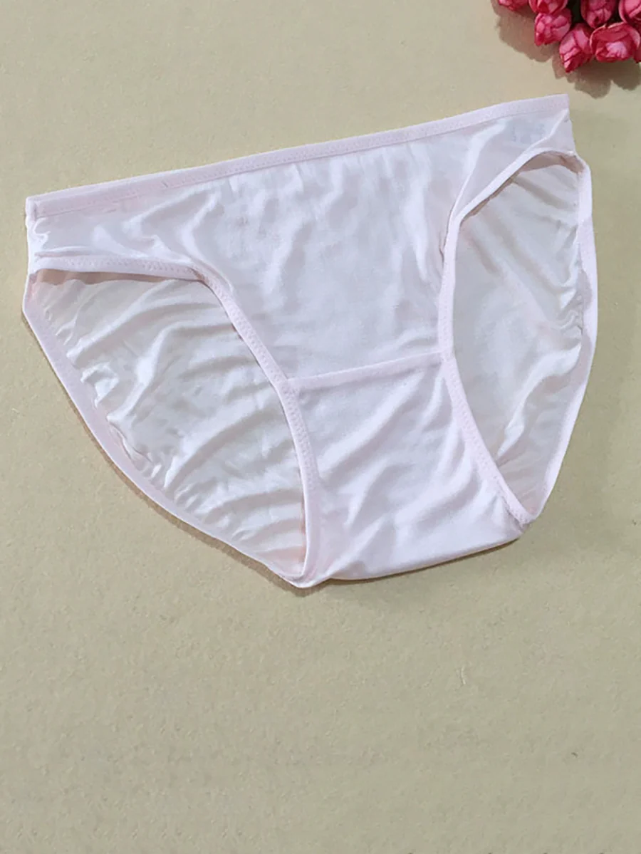 Women Artsy Pure Color High Waist Silk Underwear - Image 6