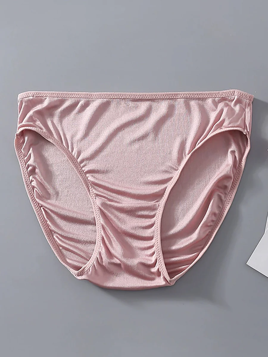 Women Artsy Pure Color High Waist Silk Underwear - Image 7