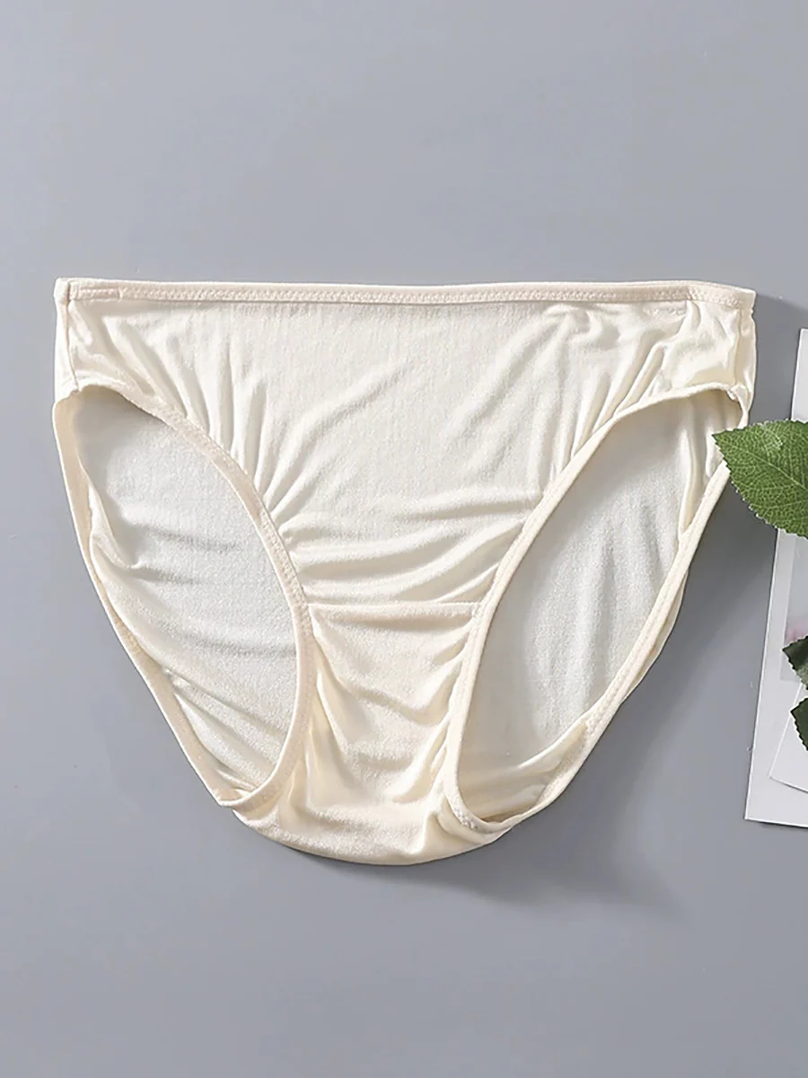 Women Artsy Pure Color High Waist Silk Underwear - Image 8