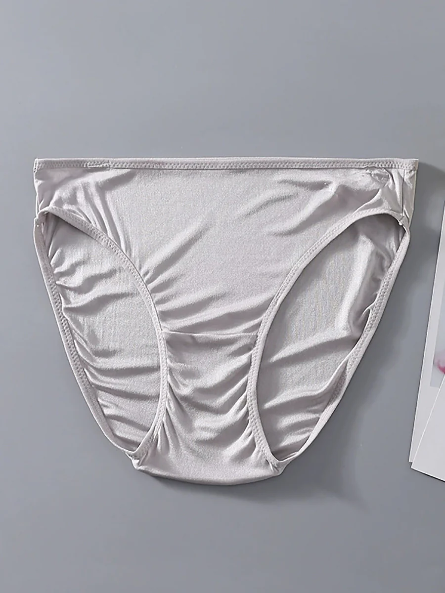 Women Artsy Pure Color High Waist Silk Underwear - Image 9
