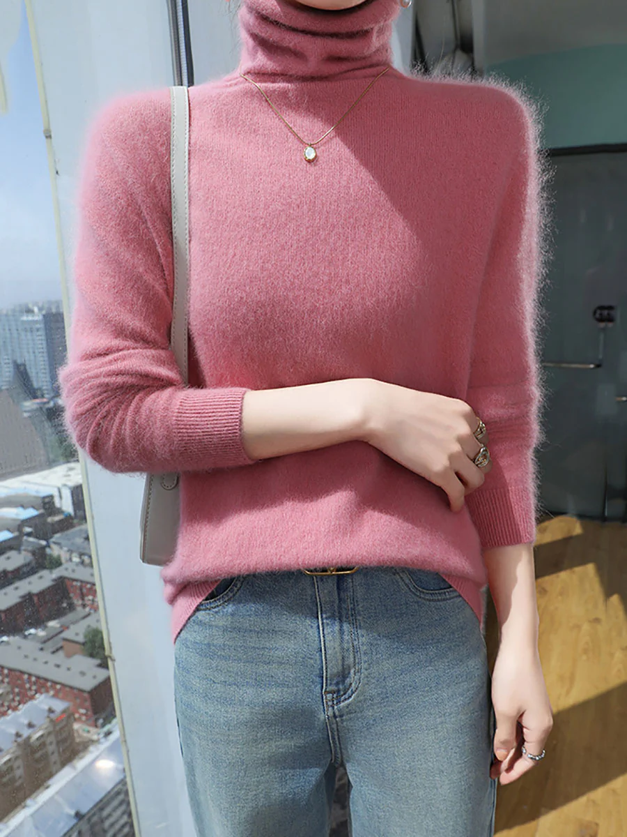 Women Autumn Turtleneck Soft Warm Knit Sweater - Image 3