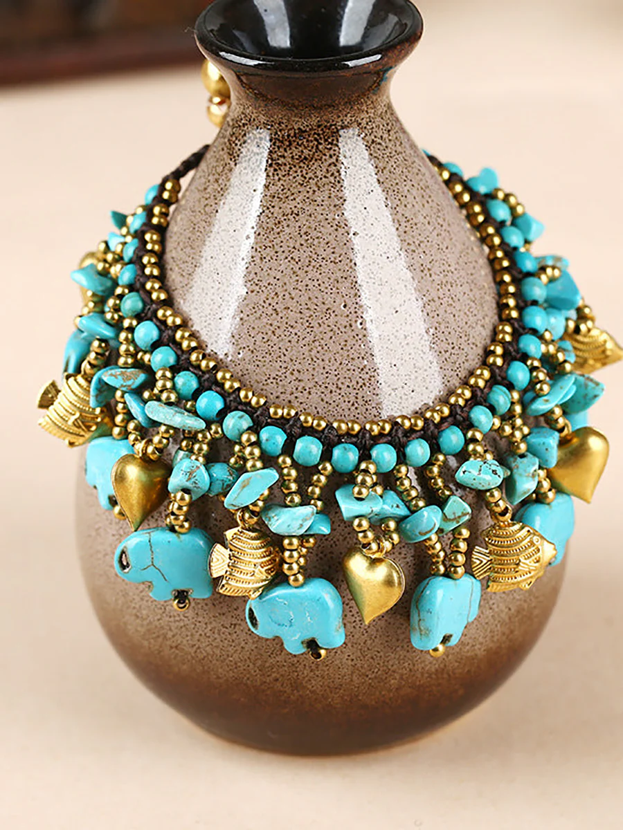 Women Bohemia Elephant Woven Turquoise Bracelet - Image 3