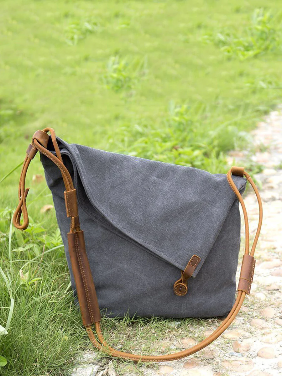 Women Canvas And Leather Crossbody Bag - Image 11