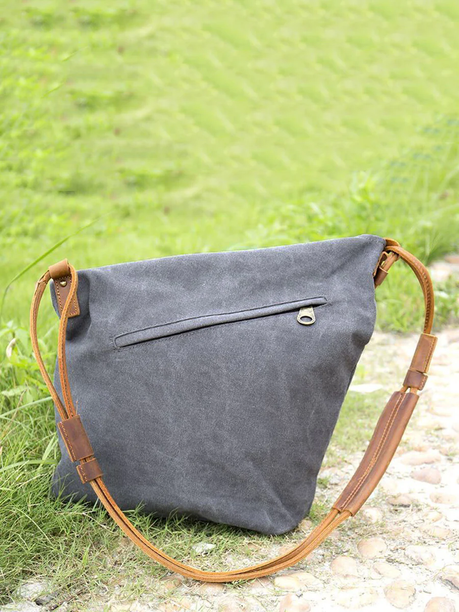 Women Canvas And Leather Crossbody Bag - Image 12
