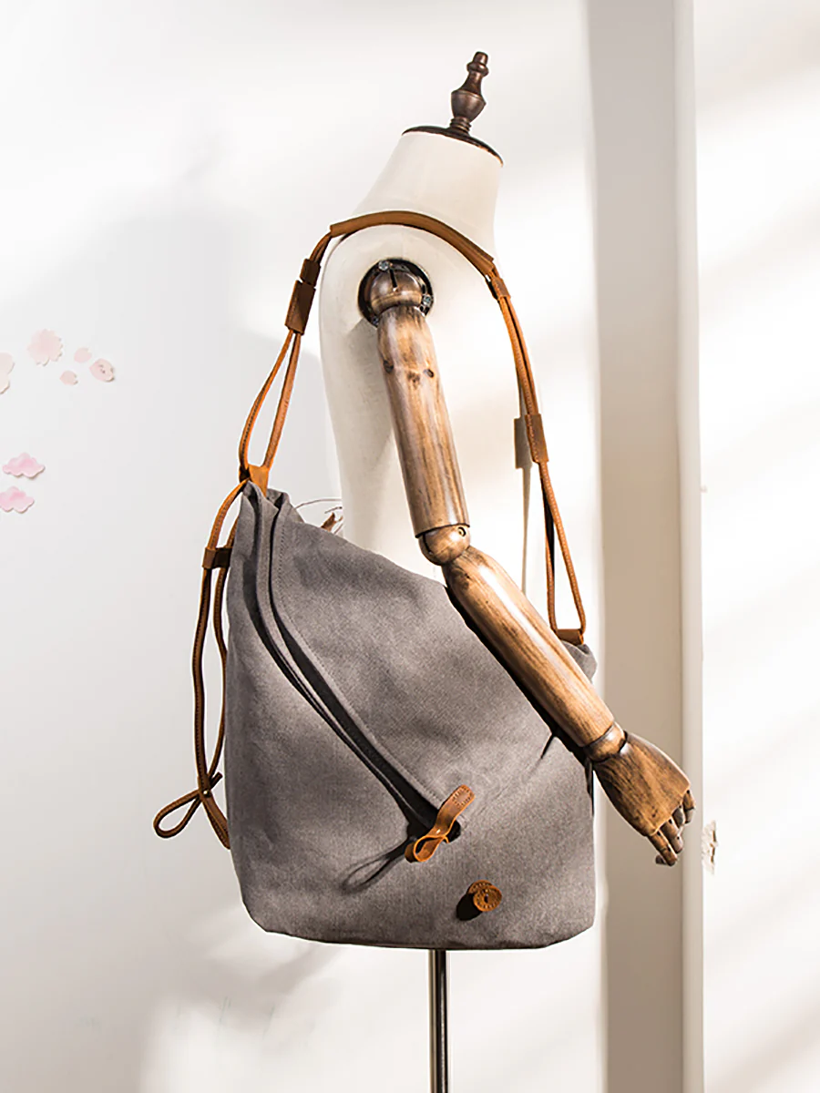 Women Canvas And Leather Crossbody Bag - Image 9