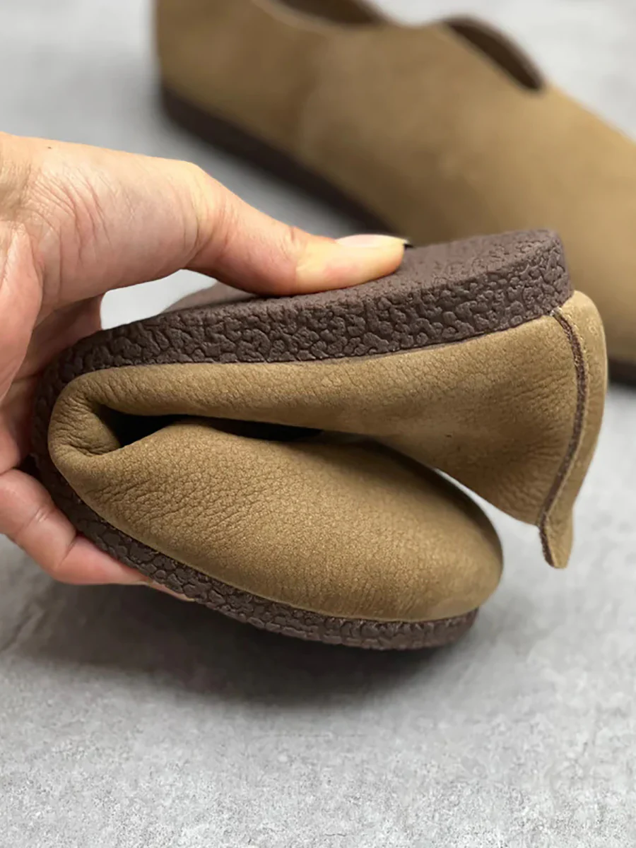 Women Casual Solid Genuine Leather Soft Flat Shoes - Image 10