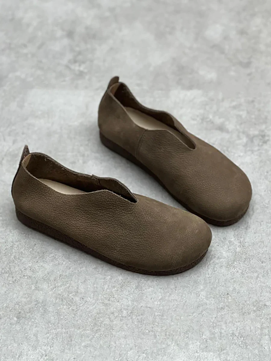 Women Casual Solid Genuine Leather Soft Flat Shoes - Image 3