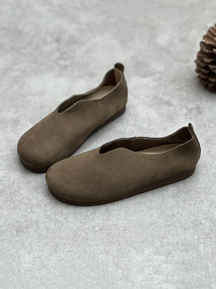Women Casual Solid Genuine Leather Soft Flat Shoes - Image 4