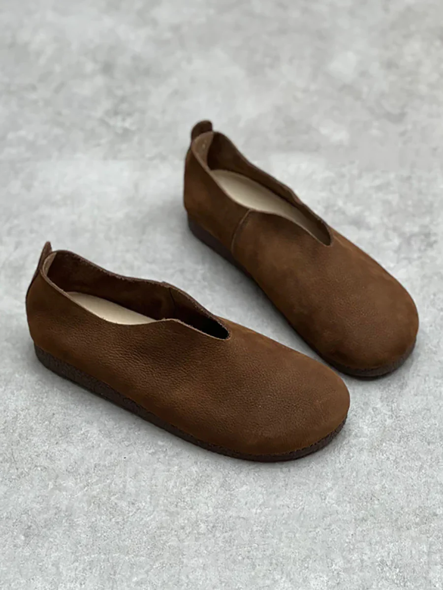 Women Casual Solid Genuine Leather Soft Flat Shoes - Image 5
