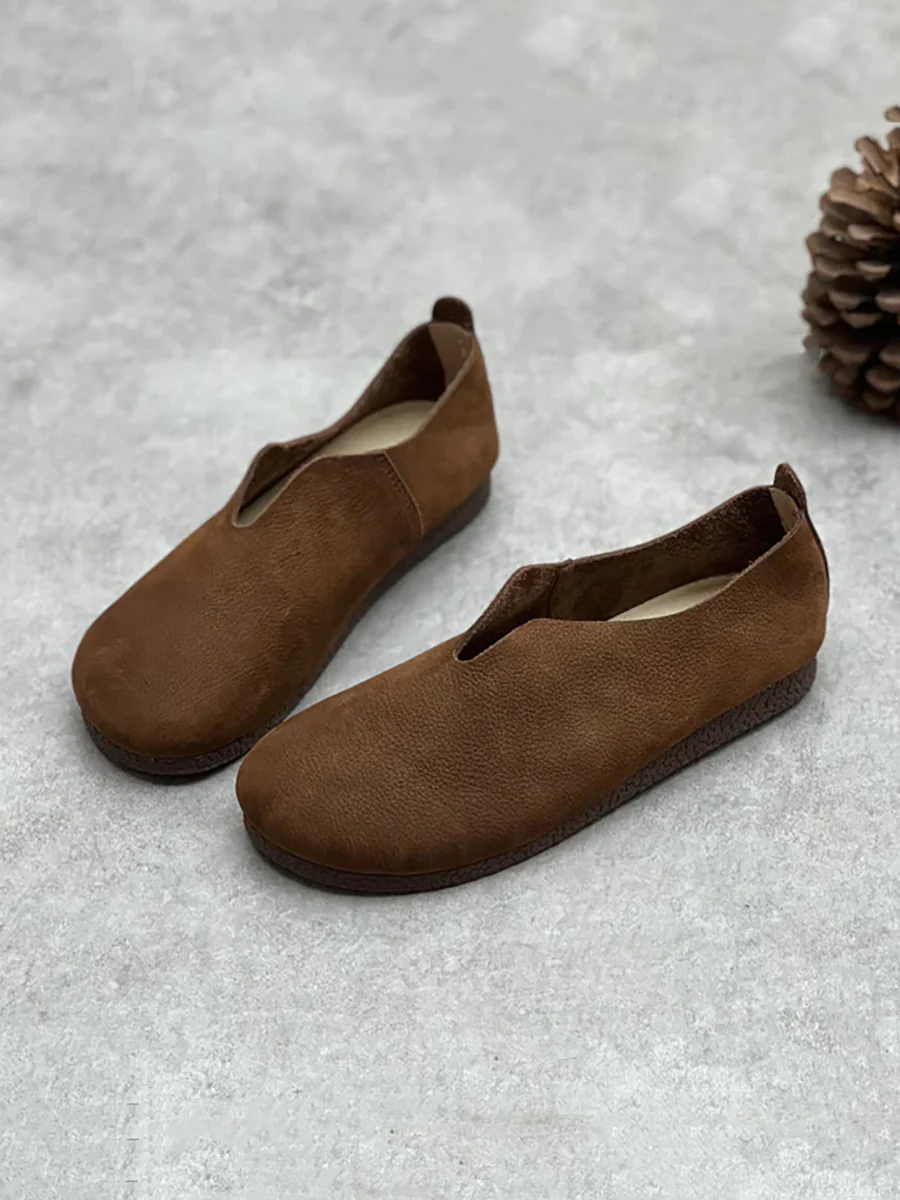 Women Casual Solid Genuine Leather Soft Flat Shoes - Image 6