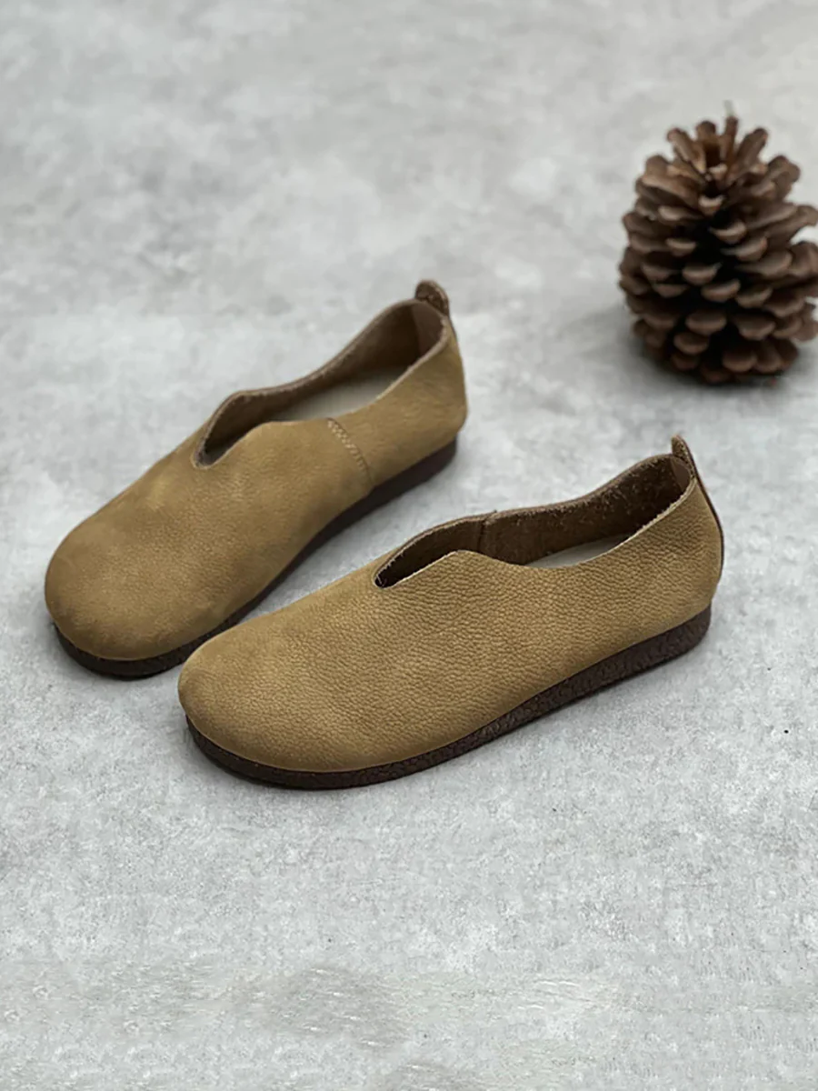 Women Casual Solid Genuine Leather Soft Flat Shoes - Image 7