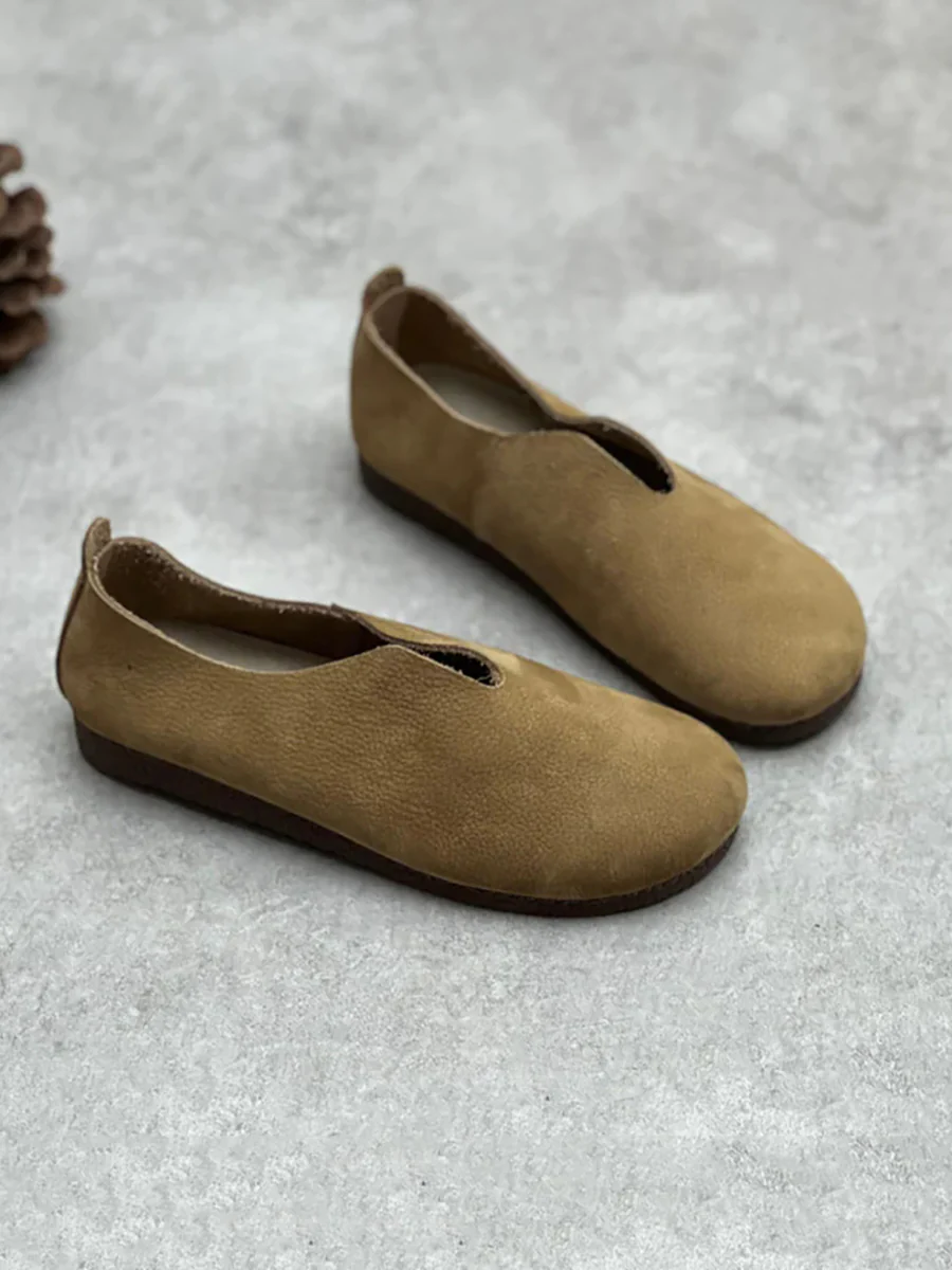 Women Casual Solid Genuine Leather Soft Flat Shoes - Image 8