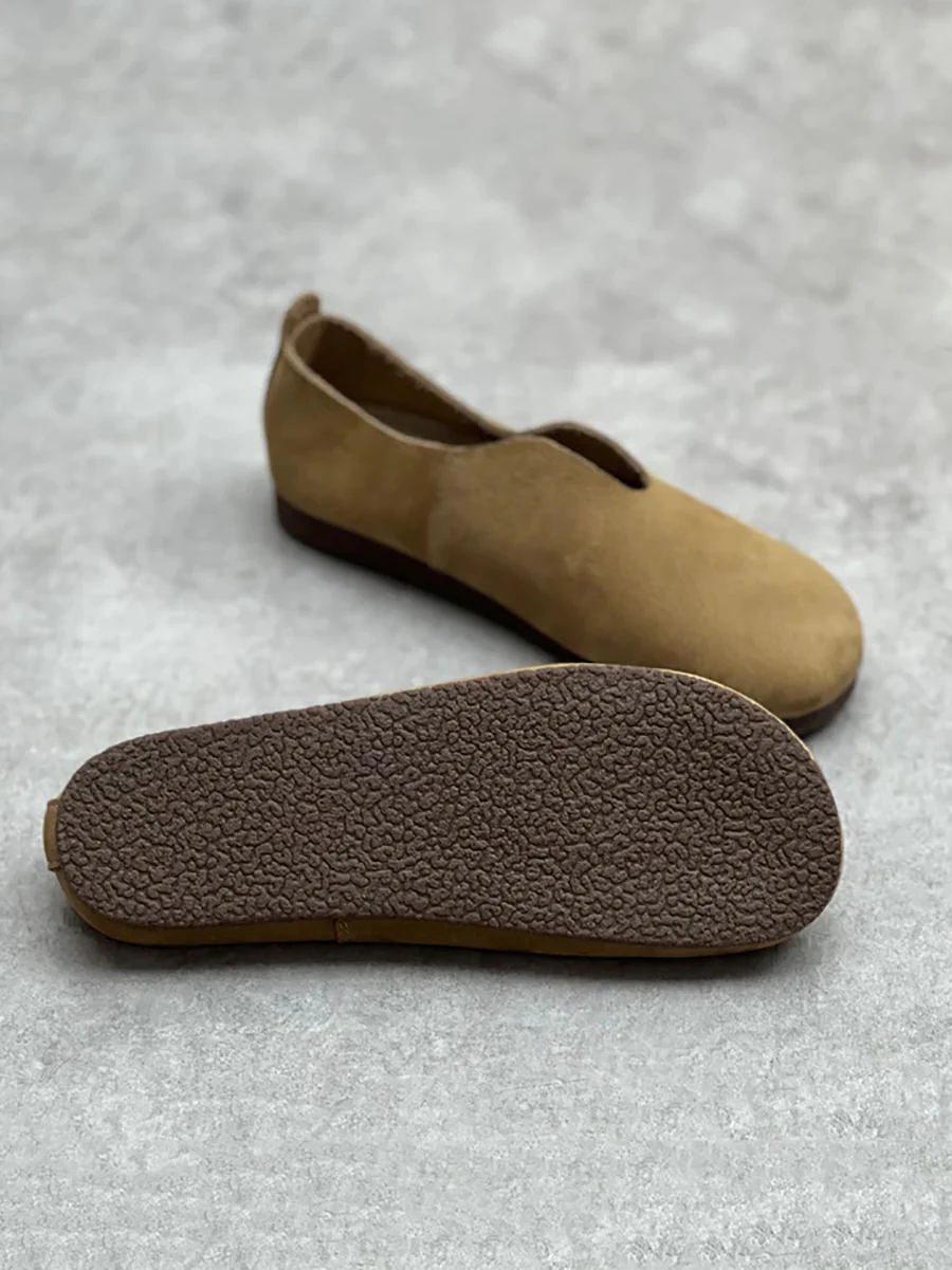 Women Casual Solid Genuine Leather Soft Flat Shoes - Image 9
