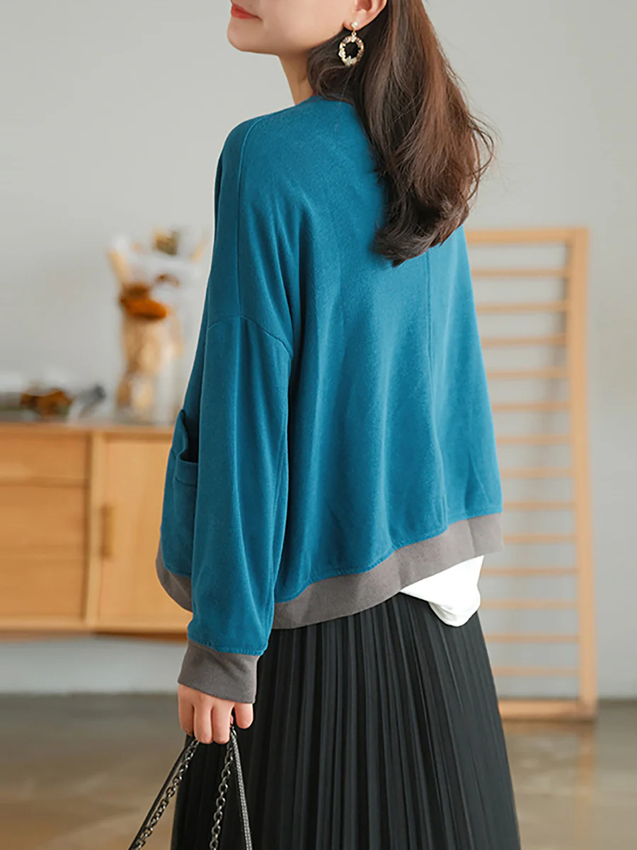 Plus Size Color Contrast Pocket Breasted Long Sleeve Coat - Image 11