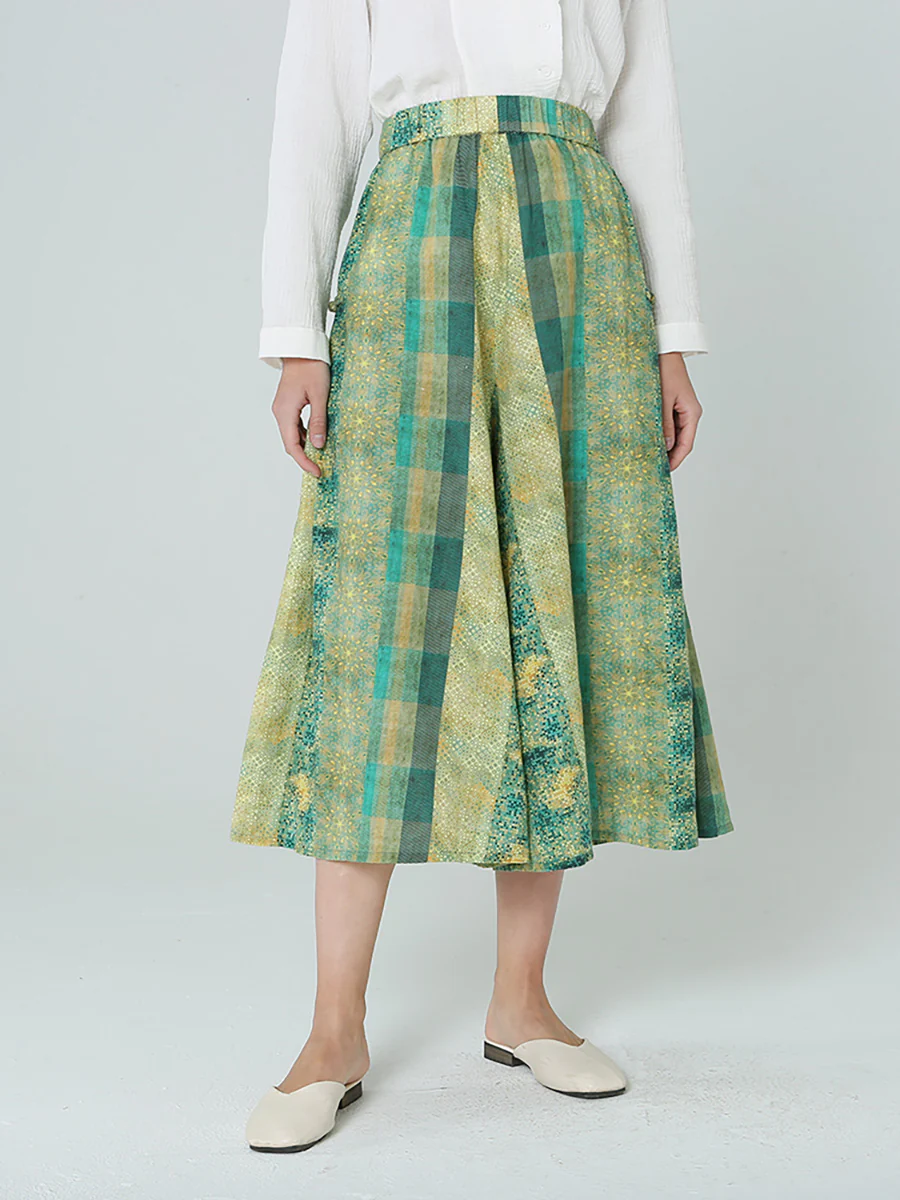 Plus Size Women Elastic Waist Loose Plaid Green Pants M-2XL - Image 4