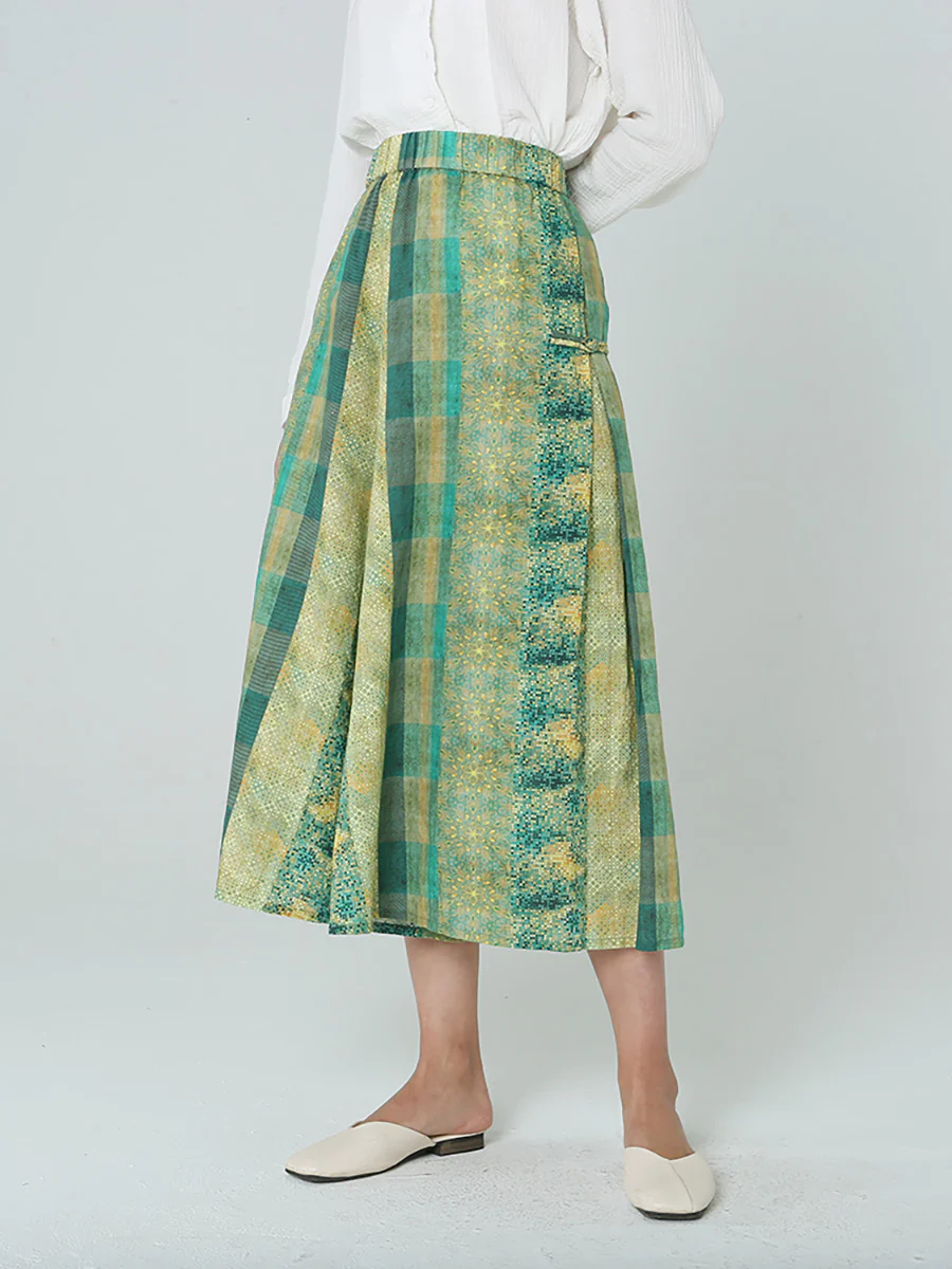 Plus Size Women Elastic Waist Loose Plaid Green Pants M-2XL - Image 5